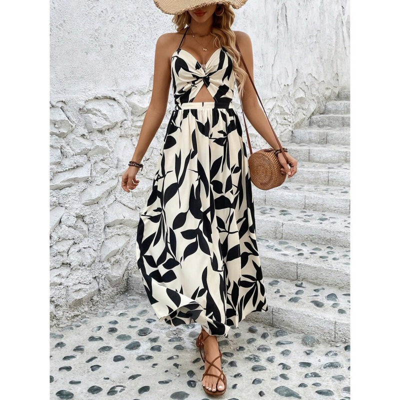 💥Elegant, sexy halterneck-kjole med blomstertrykk for kvinner