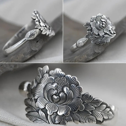 🌺Vintage sølv 3D Peony-armbånd
