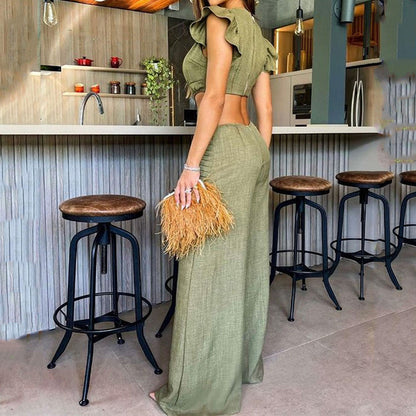 💝Elegant, ensfarget jumpsuit med volanger for kvinner