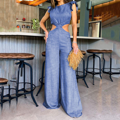 💝Elegant, ensfarget jumpsuit med volanger for kvinner