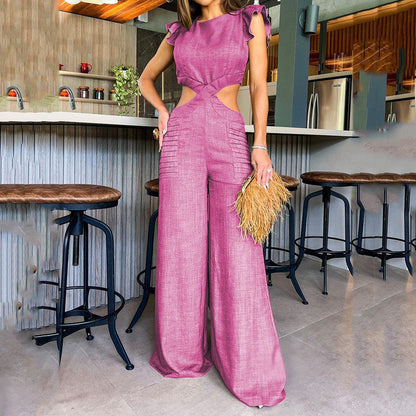 💝Elegant, ensfarget jumpsuit med volanger for kvinner