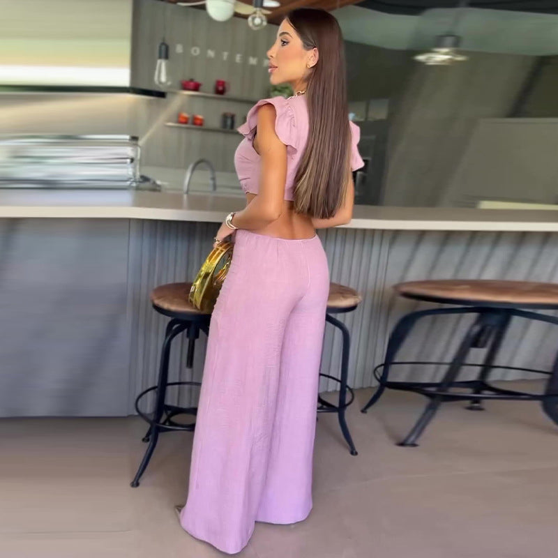 💝Elegant, ensfarget jumpsuit med volanger for kvinner