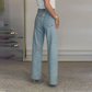 💫 Rhinestone-jeans med rett ben | Mikro-stretchstoff med høy midje og slank passform