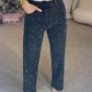 💫 Rhinestone-jeans med rett ben | Mikro-stretchstoff med høy midje og slank passform