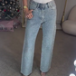 💫 Rhinestone-jeans med rett ben | Mikro-stretchstoff med høy midje og slank passform