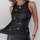 Slim fit-tank med rund hals og paljetter