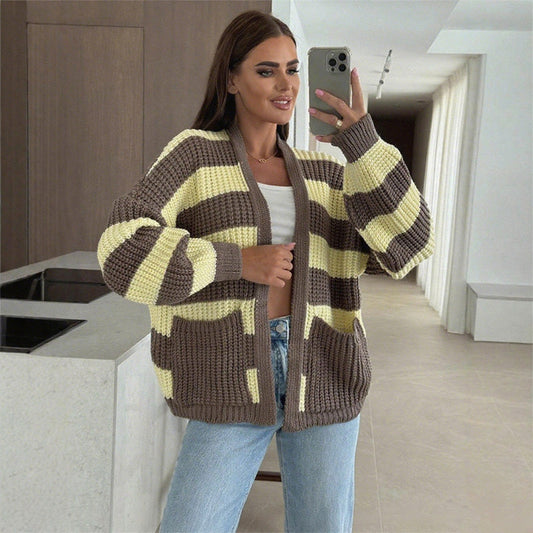 💖SISTE DAGS SALG 50 % RABATT🥰Stilig stripet genser med åpen front for kvinner