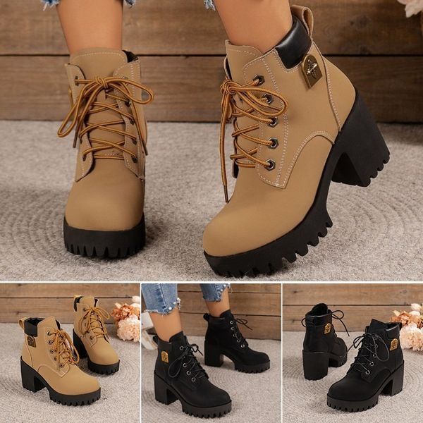 🔥【35-42】 👢✨2025 Høstens nyhet: Ankelstøvler med tykke hæler og plattformer – retro snørestil for kvinner