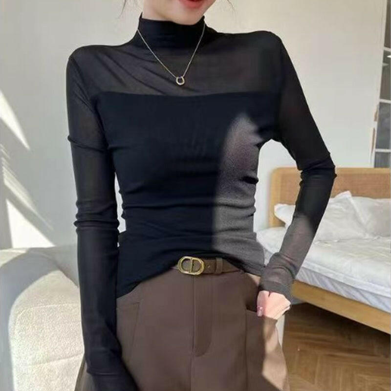 💃Siste dag med salg -50 % rabatt🎉Sparkle Mesh Sheer langermet topp med rynk for kvinner