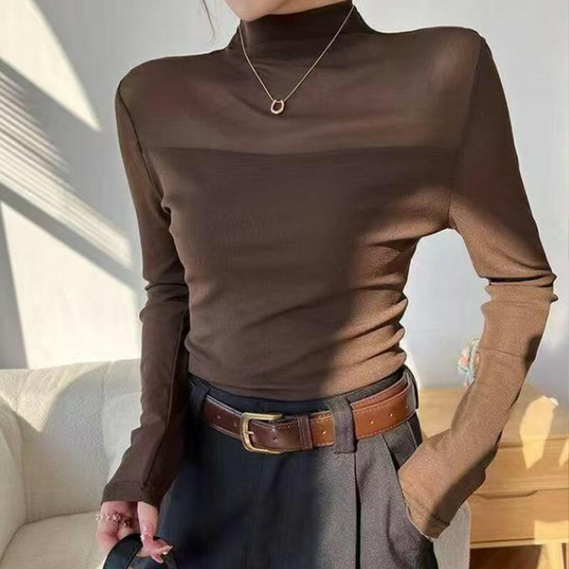 💃Siste dag med salg -50 % rabatt🎉Sparkle Mesh Sheer langermet topp med rynk for kvinner