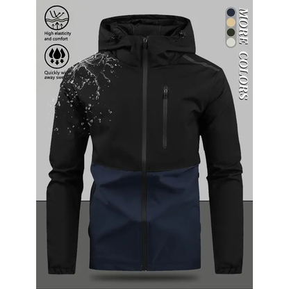 🎉🛍️SPESIALTILBUD 50 % RABATT🎉Vindtett fritidsjakke med hette i fargeblokkdesign for menn