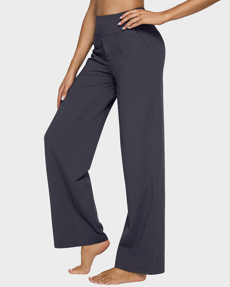 💖Damebukse med høy midje, stretch, casual yoga, vide ben