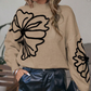 Lang ermet genser med blomstret mokkahals for kvinner