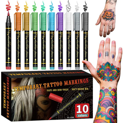 10-farget sett med midlertidige tatoveringspenner