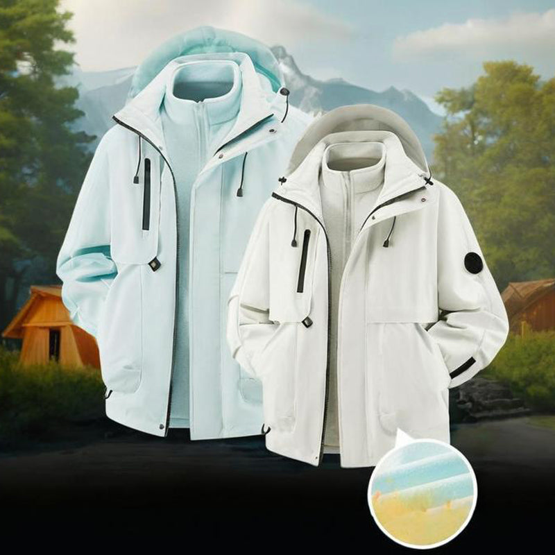 Unisex🏔️3-i-1 vindtett og vanntett utendørsjakke -👍Isolert fôr og avtakbar hette!