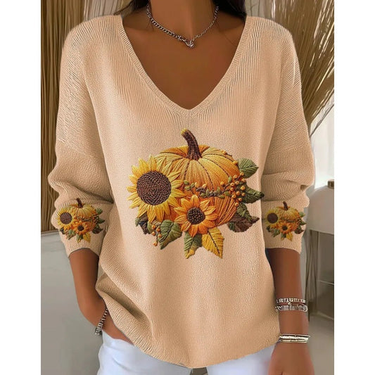 🍁🎃Langermet topp med V-hals for kvinner✨