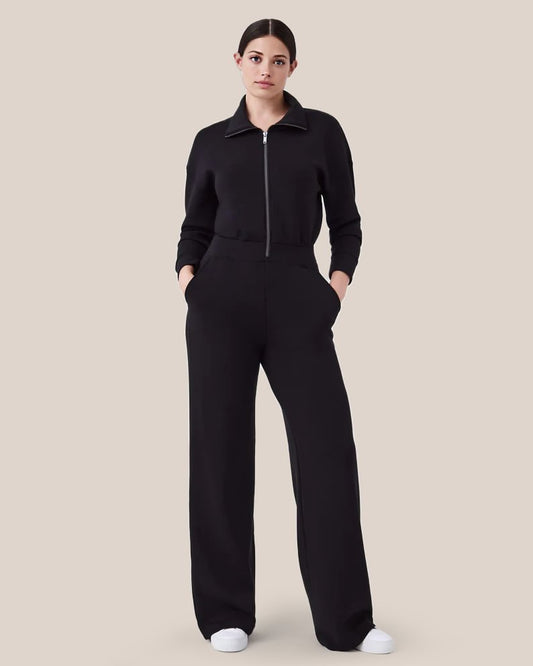 🔥AirEase Sleeve Wide-Leg Jumpsuit –👏4-veis stretch, glidelås foran og praktiske lommer!