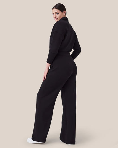 🔥AirEase Sleeve Wide-Leg Jumpsuit –👏4-veis stretch, glidelås foran og praktiske lommer!