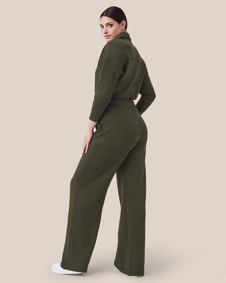 🔥AirEase Sleeve Wide-Leg Jumpsuit –👏4-veis stretch, glidelås foran og praktiske lommer!