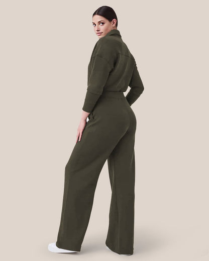 🔥AirEase Sleeve Wide-Leg Jumpsuit –👏4-veis stretch, glidelås foran og praktiske lommer!