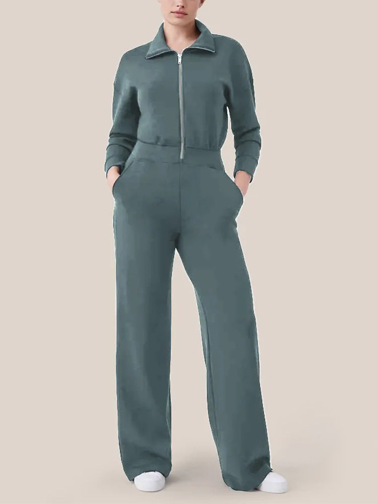 🔥AirEase Sleeve Wide-Leg Jumpsuit –👏4-veis stretch, glidelås foran og praktiske lommer!