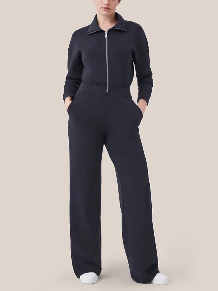 🔥AirEase Sleeve Wide-Leg Jumpsuit –👏4-veis stretch, glidelås foran og praktiske lommer!
