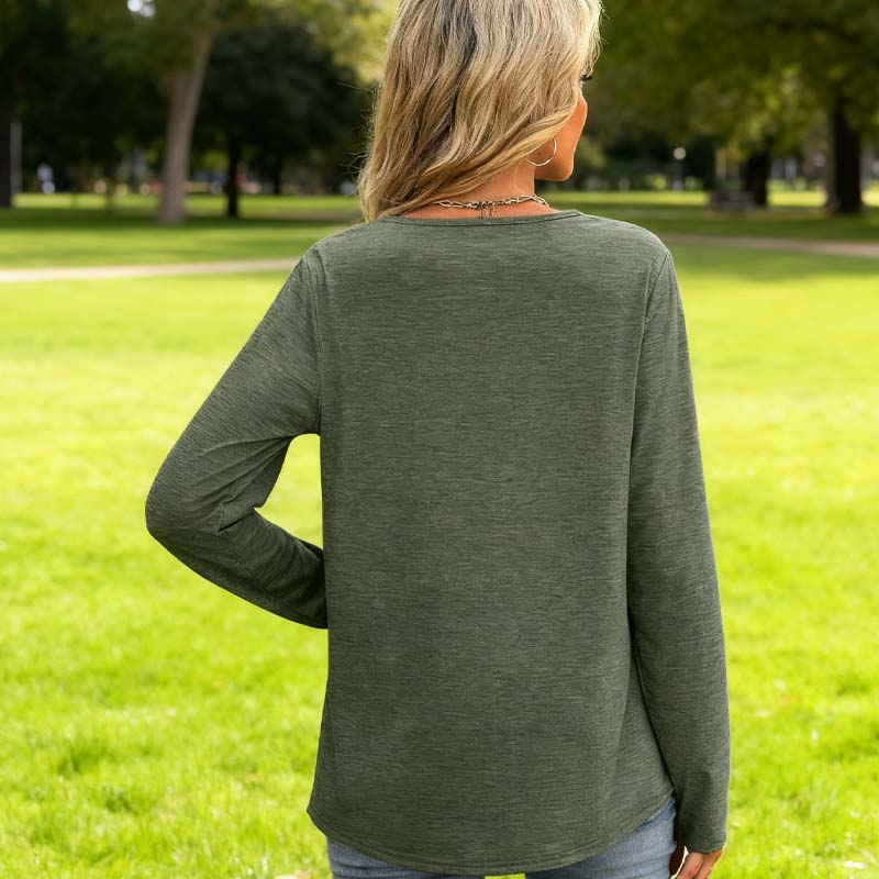 Nytt!🌟Elegant V-hals langermet topp for kvinner