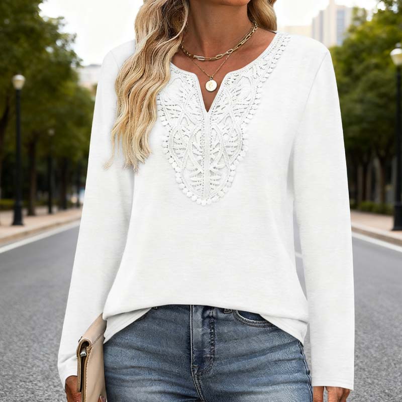 Nytt!🌟Elegant V-hals langermet topp for kvinner