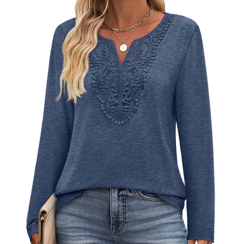 Nytt!🌟Elegant V-hals langermet topp for kvinner