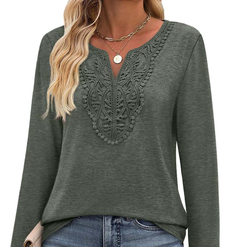 Nytt!🌟Elegant V-hals langermet topp for kvinner