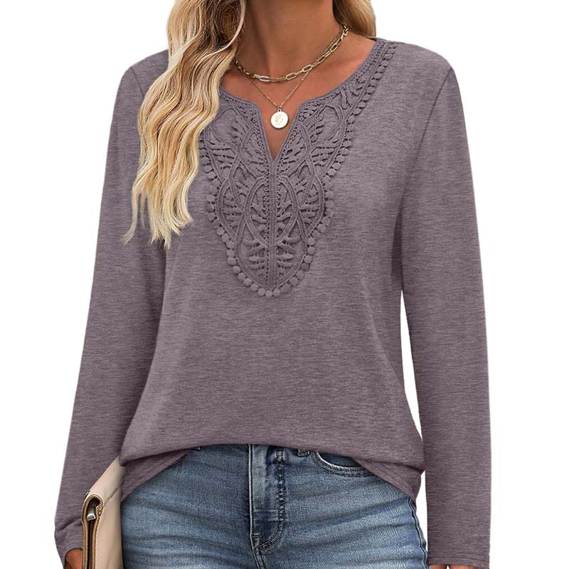 Nytt!🌟Elegant V-hals langermet topp for kvinner
