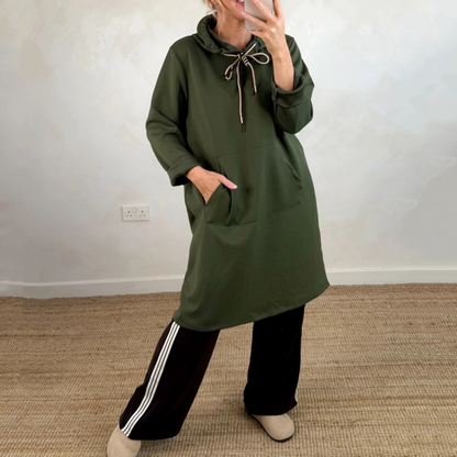 Oversized lang hettegenser med lommer for kvinner