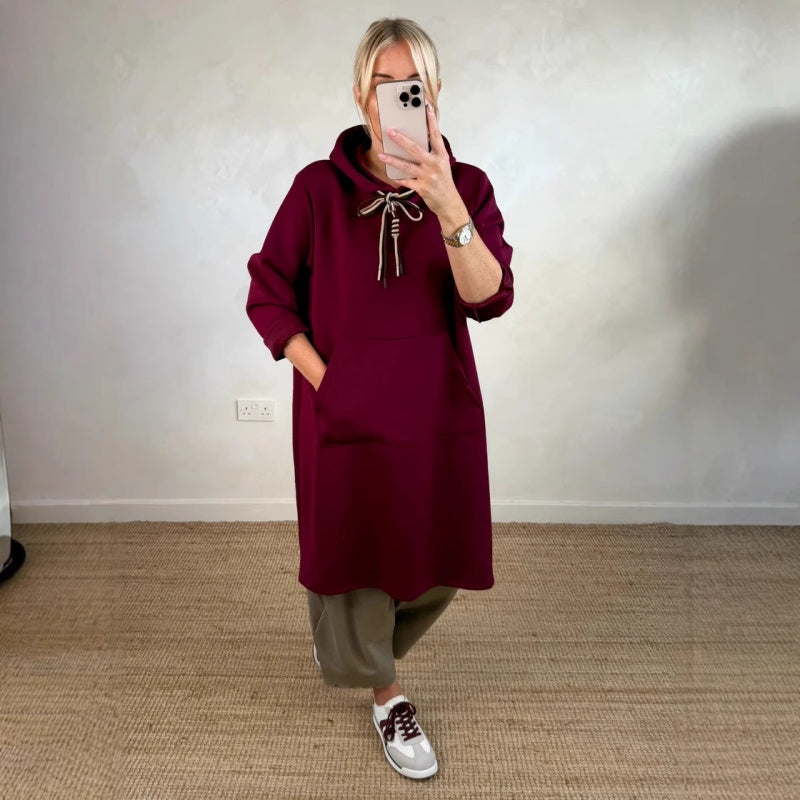 Oversized lang hettegenser med lommer for kvinner