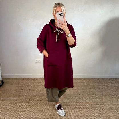 Oversized lang hettegenser med lommer for kvinner