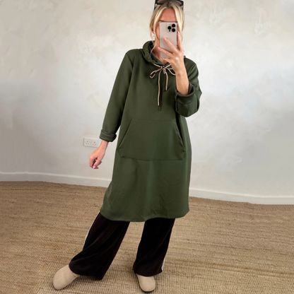 Oversized lang hettegenser med lommer for kvinner