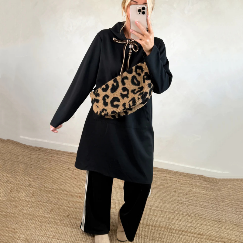 Oversized lang hettegenser med lommer for kvinner
