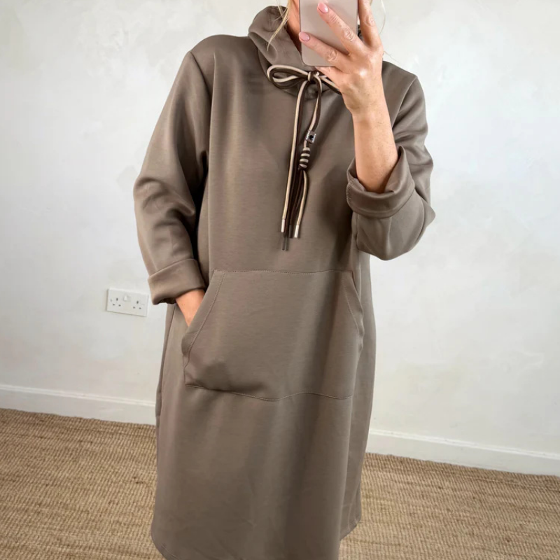 Oversized lang hettegenser med lommer for kvinner