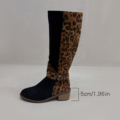 Ridestøvler for kvinner med leopardmønster
