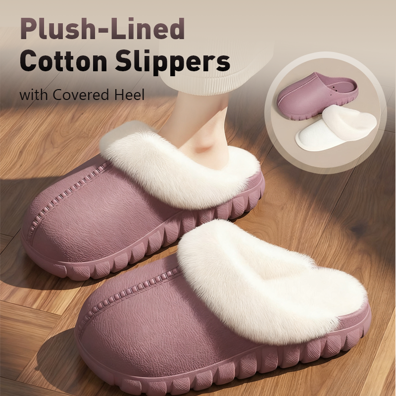 Plush-fôrede bomullstøfler med dekket hæl -🥰Fôret er avtakbart og kan vaskes i maskin!