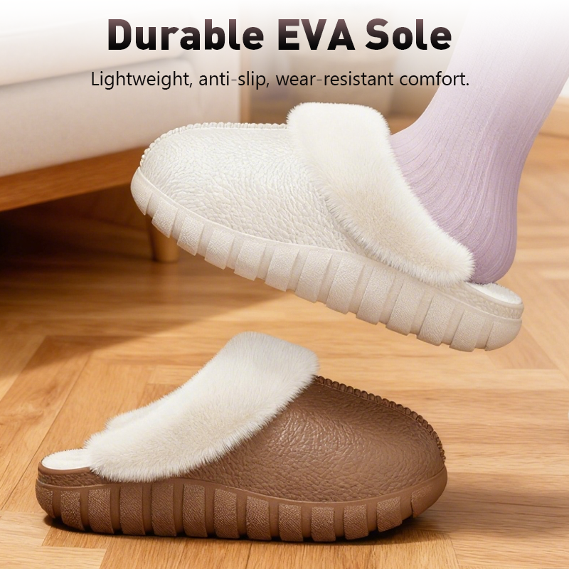 Plush-fôrede bomullstøfler med dekket hæl -🥰Fôret er avtakbart og kan vaskes i maskin!