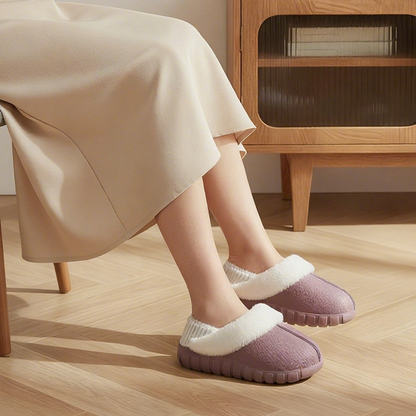 Plush-fôrede bomullstøfler med dekket hæl -🥰Fôret er avtakbart og kan vaskes i maskin!