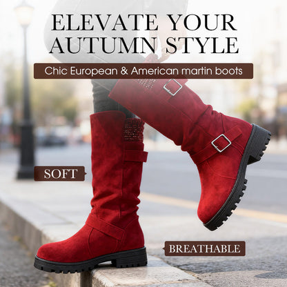 🔥Siste dag: 50% rabatt!⏰👢Damer Slouchy Boots til midt på leggen🎁