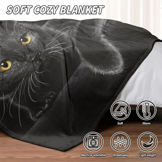 🐱 Svart katt helårs koselig teppe – ultramyk og varm, perfekt for sofaen og sengen ✨