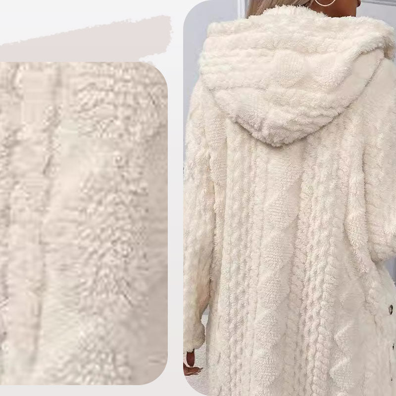 Varm hettejakke med diamantmønster til dame🎁