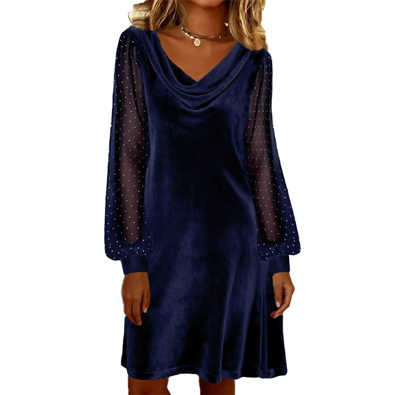 👗Elegant, knelang etuikjole med cowl-hals til damer✨