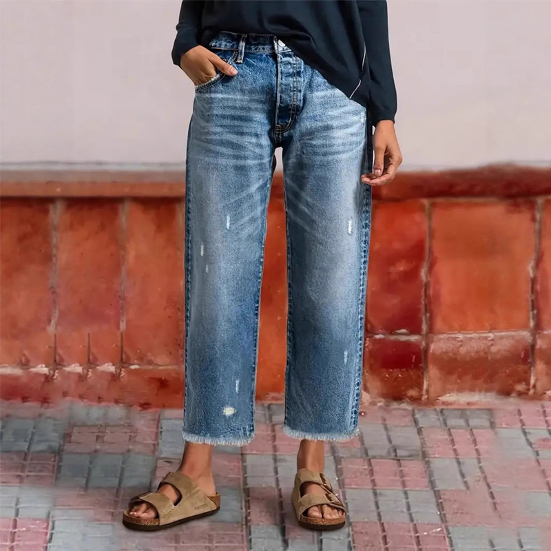 Retro ankellange damejeans med rette ben