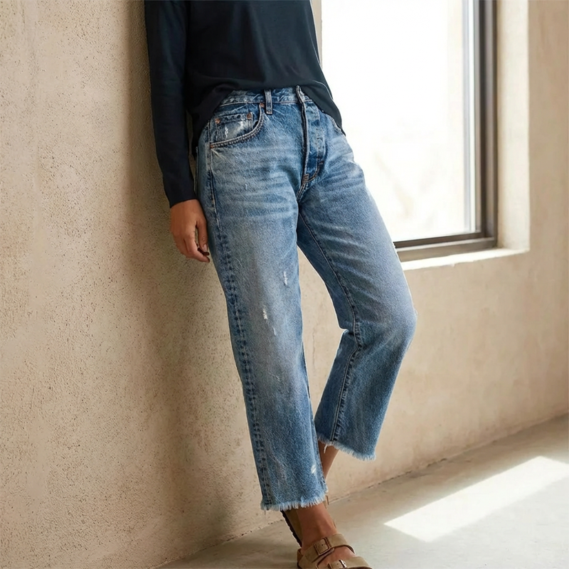 Retro ankellange damejeans med rette ben
