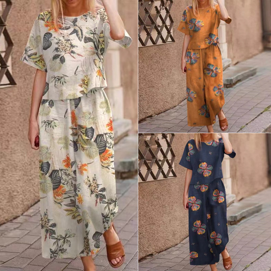 🔥Løs topp med trykk og bukser til kvinner, 2-delers sett