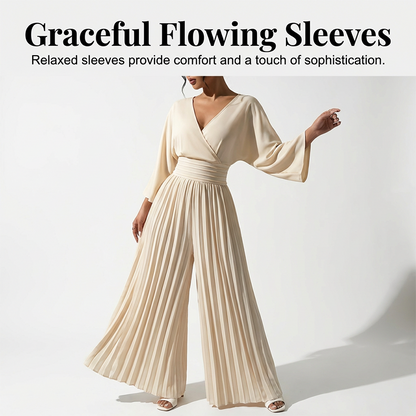 Elegant jumpsuit med V-hals, plissering og vide ben ✨Frigjør din sjarm uten anstrengelse