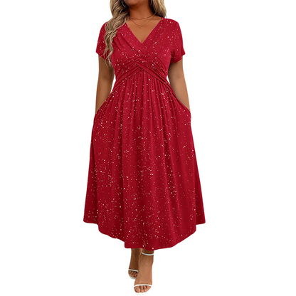 💗Elegant kjole med V-hals og vridd front for damer💗✨La sjarmen din skinne klart